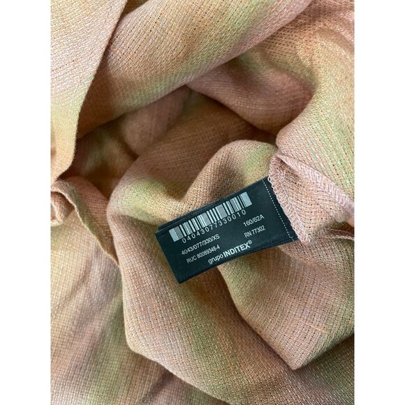 Zara Womens Midi Linen Skirt A-Line XS Pink Tan Plaid Drawstring 4043/077 NWT - Picture 6 of 15